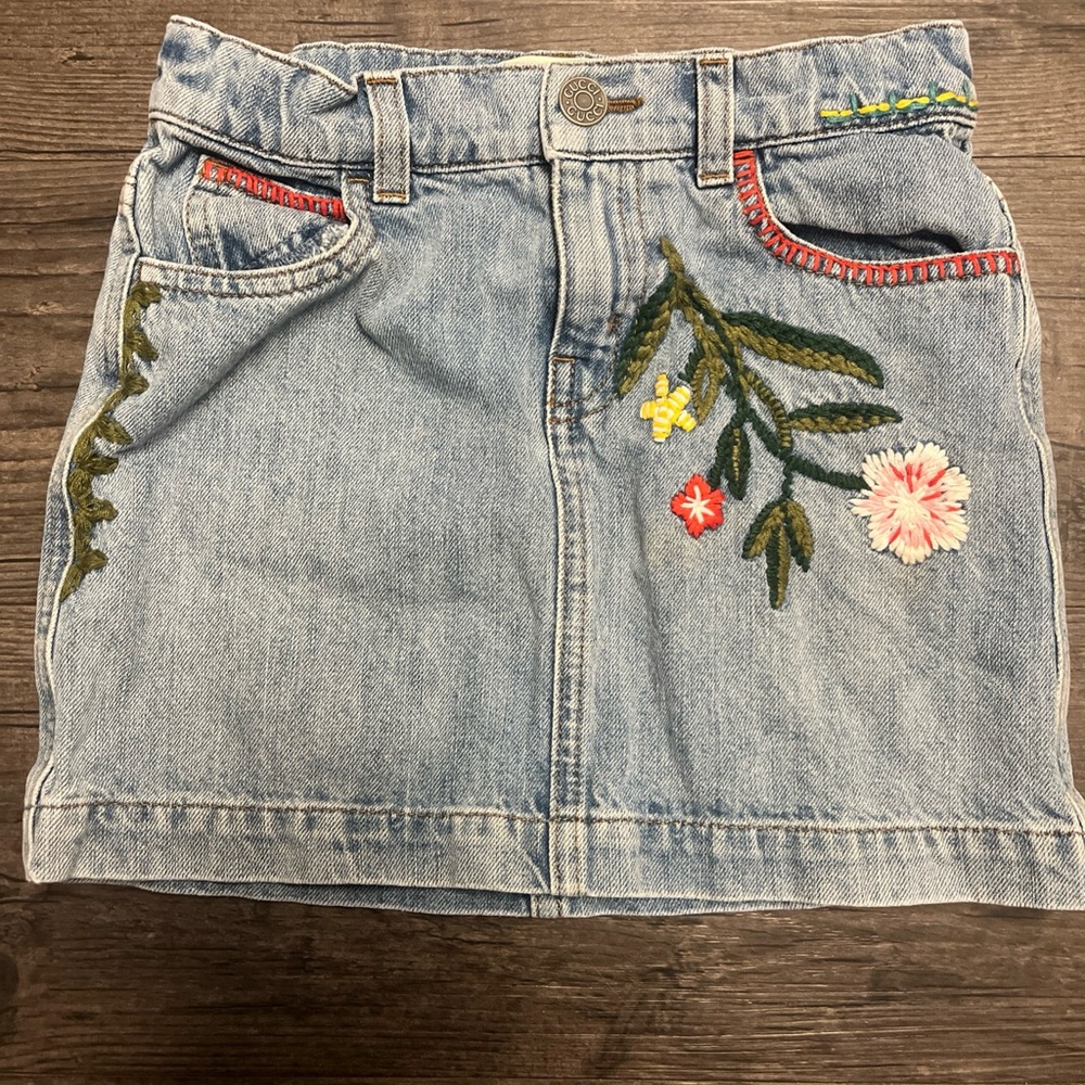 Gucci Light Blue Denim Mini Skirt with Multicolor Floral Embroidery